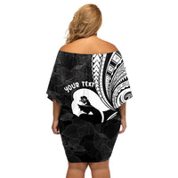 Mother's Day Off Shoulder Short Dress Polynesia Vintage Hibiscus - Black LT7 - Polynesian Pride