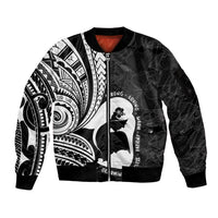 Mother's Day Sleeve Zip Bomber Jacket Polynesia Vintage Hibiscus - Black LT7 Unisex Black - Polynesian Pride