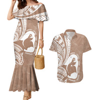 Mother's Day Couples Matching Mermaid Dress and Hawaiian Shirt Polynesia Vintage Hibiscus - Brown LT7 Brown - Polynesian Pride