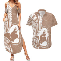 Mother's Day Couples Matching Summer Maxi Dress and Hawaiian Shirt Polynesia Vintage Hibiscus - Brown LT7 Brown - Polynesian Pride