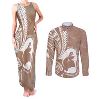 Mother's Day Couples Matching Tank Maxi Dress and Long Sleeve Button Shirt Polynesia Vintage Hibiscus - Brown LT7 Brown - Polynesian Pride