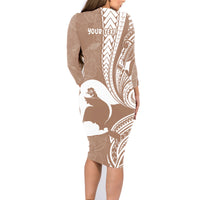 Mother's Day Family Matching Long Sleeve Bodycon Dress and Hawaiian Shirt Polynesia Vintage Hibiscus - Brown