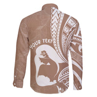 Mother's Day Family Matching Off The Shoulder Long Sleeve Dress and Hawaiian Shirt Polynesia Vintage Hibiscus - Brown