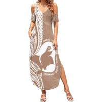 Mother's Day Summer Maxi Dress Polynesia Vintage Hibiscus - Brown LT7 Women Brown - Polynesian Pride