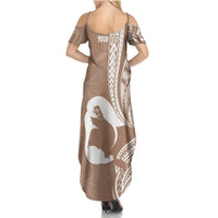 Mother's Day Summer Maxi Dress Polynesia Vintage Hibiscus - Brown LT7 - Polynesian Pride