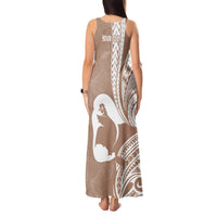 Mother's Day Tank Maxi Dress Polynesia Vintage Hibiscus - Brown LT7 - Polynesian Pride
