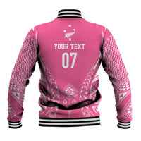 2025 Rugby Championship New Zealand Custom Baseball Jacket Poutama Motifs - Pink Out - Polynesian Pride