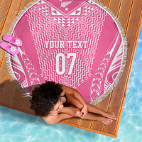 2025 Rugby Championship New Zealand Custom Beach Blanket Poutama Motifs - Pink Out - Polynesian Pride
