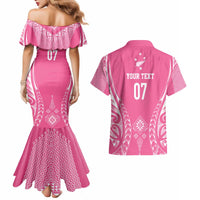 2025 Rugby Championship New Zealand Custom Couples Matching Mermaid Dress and Hawaiian Shirt Poutama Motifs - Pink Out - Polynesian Pride