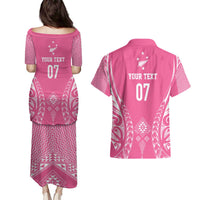 2025 Rugby Championship New Zealand Custom Couples Matching Puletasi and Hawaiian Shirt Poutama Motifs - Pink Out - Polynesian Pride