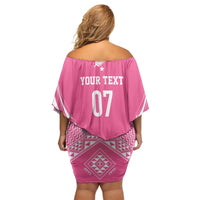 2025 Rugby Championship New Zealand Custom Family Matching Off Shoulder Short Dress and Hawaiian Shirt Poutama Motifs - Pink Out - Polynesian Pride