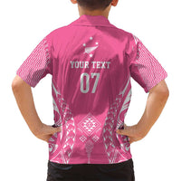 2025 Rugby Championship New Zealand Custom Family Matching Puletasi and Hawaiian Shirt Poutama Motifs - Pink Out - Polynesian Pride