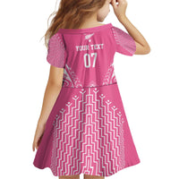 2025 Rugby Championship New Zealand Custom Kid Short Sleeve Dress Poutama Motifs - Pink Out - Polynesian Pride