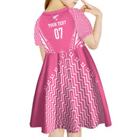 2025 Rugby Championship New Zealand Custom Kid Short Sleeve Dress Poutama Motifs - Pink Out - Polynesian Pride