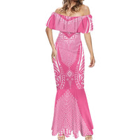 2025 Rugby Championship New Zealand Custom Mermaid Dress Poutama Motifs - Pink Out - Polynesian Pride