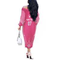 2025 Rugby Championship New Zealand Custom Off The Shoulder Long Sleeve Dress Poutama Motifs - Pink Out - Polynesian Pride