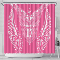 2025 Rugby Championship New Zealand Custom Shower Curtain Poutama Motifs - Pink Out - Polynesian Pride