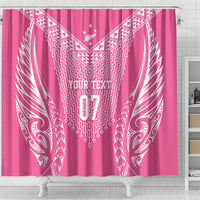 2025 Rugby Championship New Zealand Custom Shower Curtain Poutama Motifs - Pink Out - Polynesian Pride