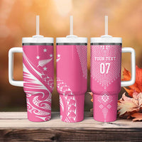 2025 Rugby Championship New Zealand Custom Tumbler With Handle Poutama Motifs - Pink Out - Polynesian Pride