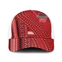 Samoa FAST Siapo Baseball Net Cap Tatau-Ulafala Vines LT7 One Size White Red - Polynesian Pride