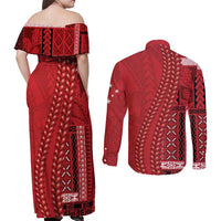 Samoa FAST Siapo Couples Matching Off Shoulder Maxi Dress and Long Sleeve Button Shirt Tatau-Ulafala Vines LT7 - Polynesian Pride
