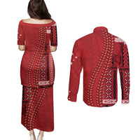 Samoa FAST Siapo Couples Matching Puletasi and Long Sleeve Button Shirt Tatau-Ulafala Vines LT7 - Polynesian Pride