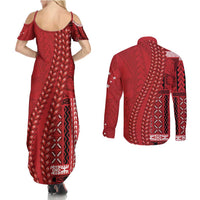 Samoa FAST Siapo Couples Matching Summer Maxi Dress and Long Sleeve Button Shirt Tatau-Ulafala Vines LT7 - Polynesian Pride