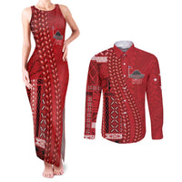Samoa FAST Siapo Couples Matching Tank Maxi Dress and Long Sleeve Button Shirt Tatau-Ulafala Vines LT7 Red - Polynesian Pride