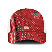 Samoa FAST Siapo Mesh Trucker Cap Tatau-Ulafala Vines LT7 One Size White Red - Polynesian Pride