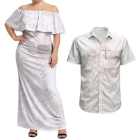 Samoa Lotu Tamaiti White Prayers Couples Matching Off Shoulder Maxi Dress and Hawaiian Shirt Floral Mamanu Siapo LT7 White - Polynesian Pride