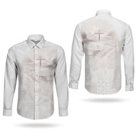 Samoa Lotu Tamaiti White Prayers Couples Matching Summer Maxi Dress and Long Sleeve Button Shirt Floral Mamanu Siapo LT7 - Polynesian Pride
