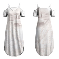 Samoa Lotu Tamaiti White Prayers Family Matching Summer Maxi Dress and Hawaiian Shirt Floral Mamanu Siapo LT7 Mom's Dress White - Polynesian Pride