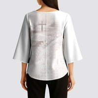 Samoa Lotu Tamaiti White Prayers Kimono Sleeve Blouse Floral Mamanu Siapo LT7 - Polynesian Pride