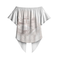 Samoa Lotu Tamaiti White Prayers Off Shoulder Wrap Waist Top Floral Mamanu Siapo LT7 - Polynesian Pride