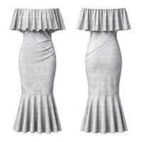 Tonga White Sunday Fakame Couples Matching Mermaid Dress and Long Sleeve Button Shirt Tokelaufeletoa Kupesi LT7 - Polynesian Pride