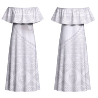 Tonga White Sunday Fakame Couples Matching Off Shoulder Maxi Dress and Long Sleeve Button Shirt Tokelaufeletoa Kupesi LT7 - Polynesian Pride