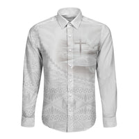 Tonga White Sunday Fakame Long Sleeve Button Shirt Tokelaufeletoa Kupesi LT7 Unisex White - Polynesian Pride