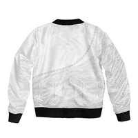 Tonga White Sunday Fakame Sleeve Zip Bomber Jacket Tokelaufeletoa Kupesi LT7 - Polynesian Pride