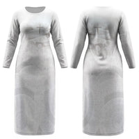 Niue White Sunday Tapu Fanau Couples Matching Long Sleeve Bodycon Dress and Hawaiian Shirt Fiti Pua Mix Hiapo Tapa LT7 - Polynesian Pride