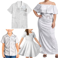 Niue White Sunday Tapu Fanau Family Matching Off Shoulder Maxi Dress and Hawaiian Shirt Fiti Pua Mix Hiapo Tapa LT7 - Polynesian Pride