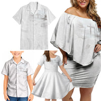 Niue White Sunday Tapu Fanau Family Matching Off Shoulder Short Dress and Hawaiian Shirt Fiti Pua Mix Hiapo Tapa LT7 - Polynesian Pride