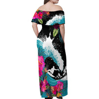 Hawaii Surfing Family Matching Off Shoulder Maxi Dress and Hawaiian Shirt Triple Crown Rides The Waves LT7 - Polynesian Pride