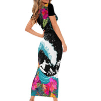 Hawaii Surfing Family Matching Short Sleeve Bodycon Dress and Hawaiian Shirt Triple Crown Rides The Waves LT7 - Polynesian Pride