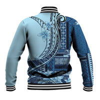 Samoa Siapo Mamanu Baseball Jacket Plumeria Navy Blue Motifs LT7 - Polynesian Pride