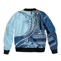 Samoa Siapo Mamanu Bomber Jacket Plumeria Navy Blue Motifs