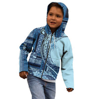 Samoa Siapo Mamanu Kid Hoodie Plumeria Navy Blue Motifs