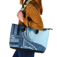 Samoa Siapo Mamanu Leather Tote Bag Plumeria Navy Blue Motifs LT7 Blue - Polynesian Pride