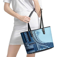 Samoa Siapo Mamanu Leather Tote Bag Plumeria Navy Blue Motifs LT7 - Polynesian Pride