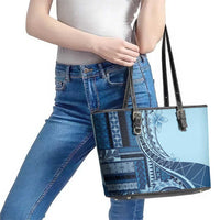Samoa Siapo Mamanu Leather Tote Bag Plumeria Navy Blue Motifs LT7 - Polynesian Pride