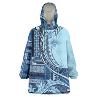 Samoa Siapo Mamanu Wearable Blanket Hoodie Plumeria Navy Blue Motifs LT7 One Size Blue - Polynesian Pride